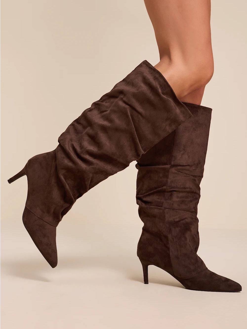 ALDO Slouchy Pointed-Toe Mid-Heel Knee Boots - Dark Brown